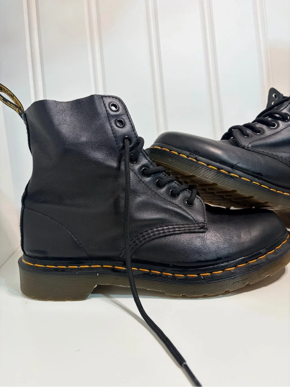 Dr Martens 1460 W Air Wair Black Nappa Leather 8 Eye Lace Up Boots UK8 EU42 US10